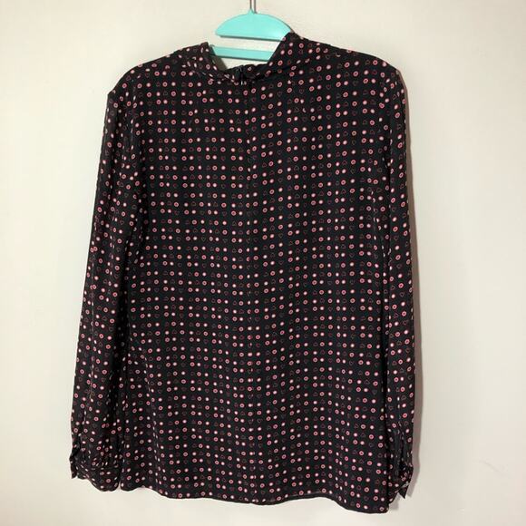 St John womens 2 black silk blouse red hearts print v neck tie bow career luxury - Picture 2 of 13